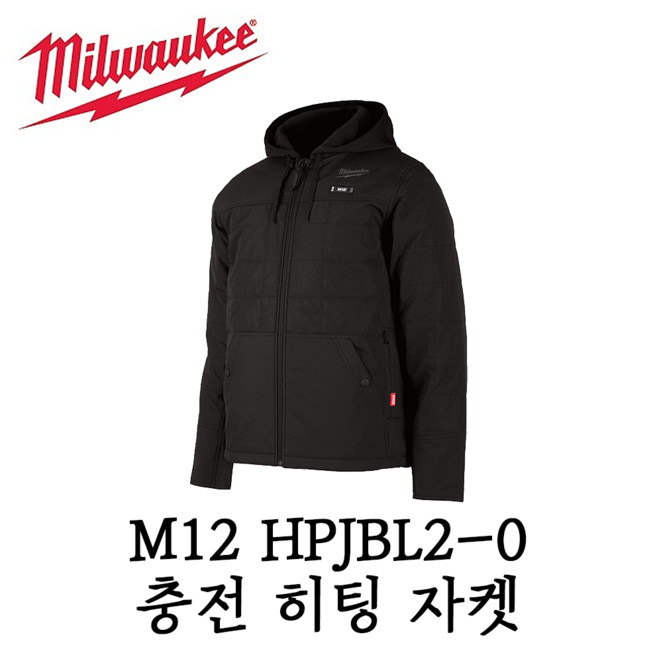 밀워키 충전 발열 점퍼 M12 HPJBL2-0 히팅기어 GEN2 온도조절 12V 잠바 자켓 경량 패딩, 검정, 1개