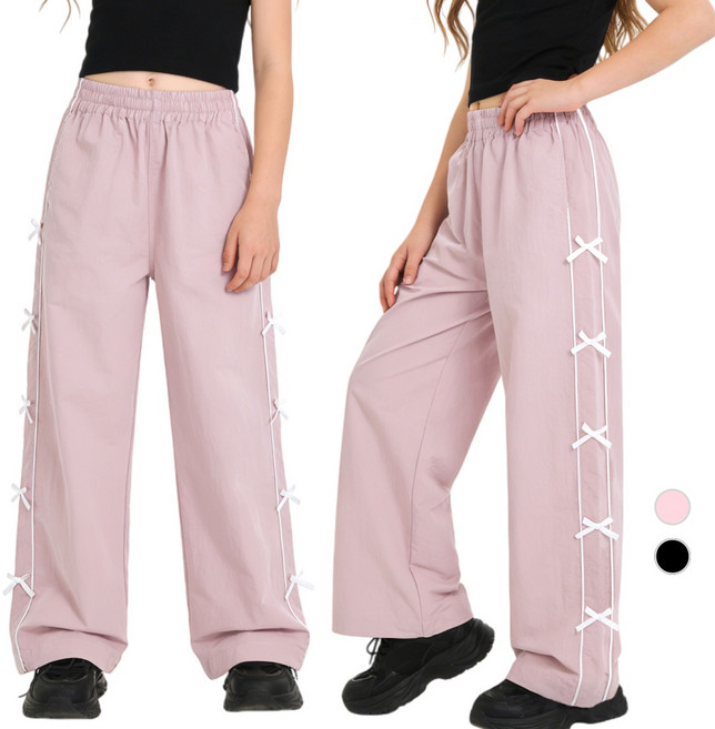 LOlanta 여아 주니어 리본 냉감 조거팬츠 학생 통기성 와이드바지 쿨링 카고 바지