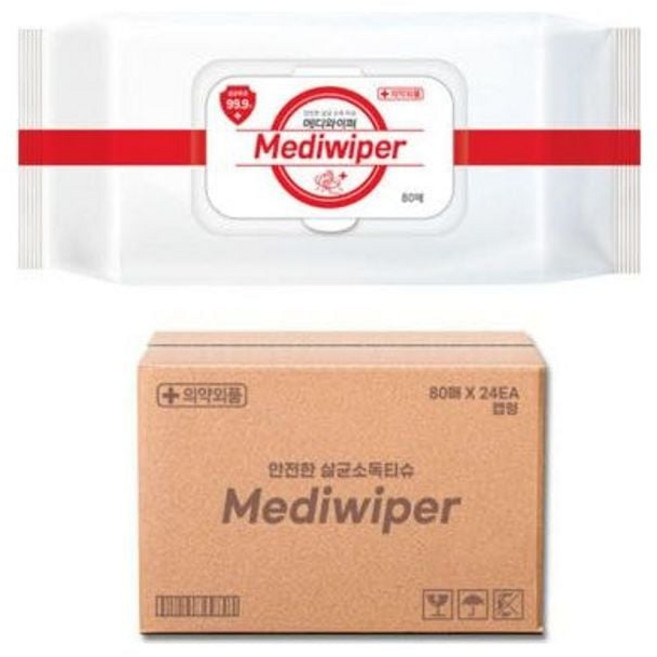 메디와이퍼 소독티슈 (80매/의약외품) 24개 ths+2177Pj