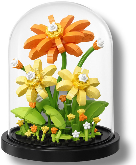 [네오 크래프트] 꽃 블록 장미 화분 방진 케이스 조립 세트 꽃다발 빌딩 블럭 미니 나노 해바라기 데이지 튤립 식물 바구니 디스플레이 플라워 만들기 DIY 건축 장식 선물 인테리어, 9. 따스한 꽃(Warm Bloom), 1개