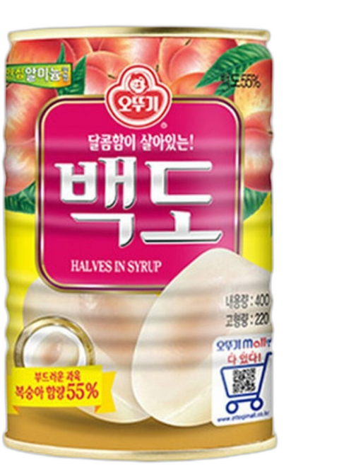 통조림 오뚜기 백도 복숭아통조림 반절 과일통조림, 12개, 400g