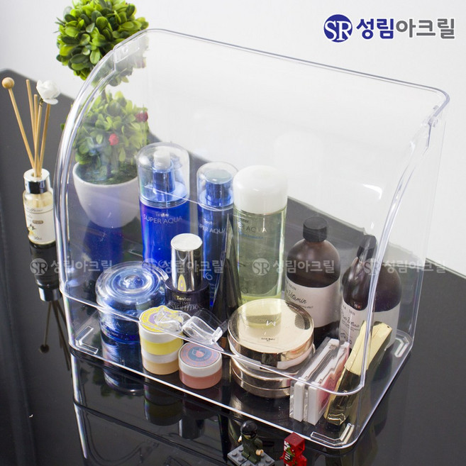 성림아크릴 일체형 뚜껑 올인원 화장품 정리함 아크릴 정리대 투명 화장대 메이크업 보관함, 1개