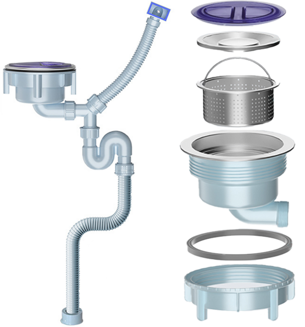 스텐 싱크대 배수구 세트 주방 싱크대 S형 방취트랩 배수구 OF 고니, 1세트