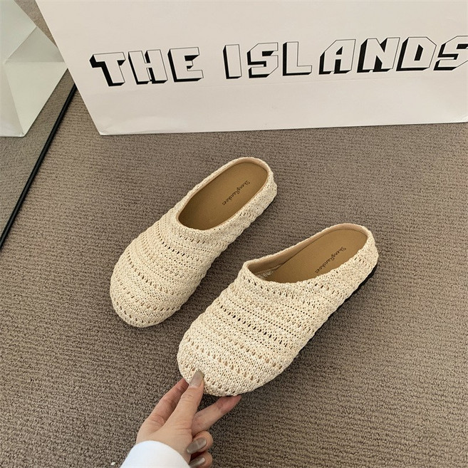 여성 슬리퍼 패션 펀칭 통기성 워킹 신발 발편한 무뒤꿈치 실내외 겸용 슬리퍼 블로퍼 데일리 슈즈