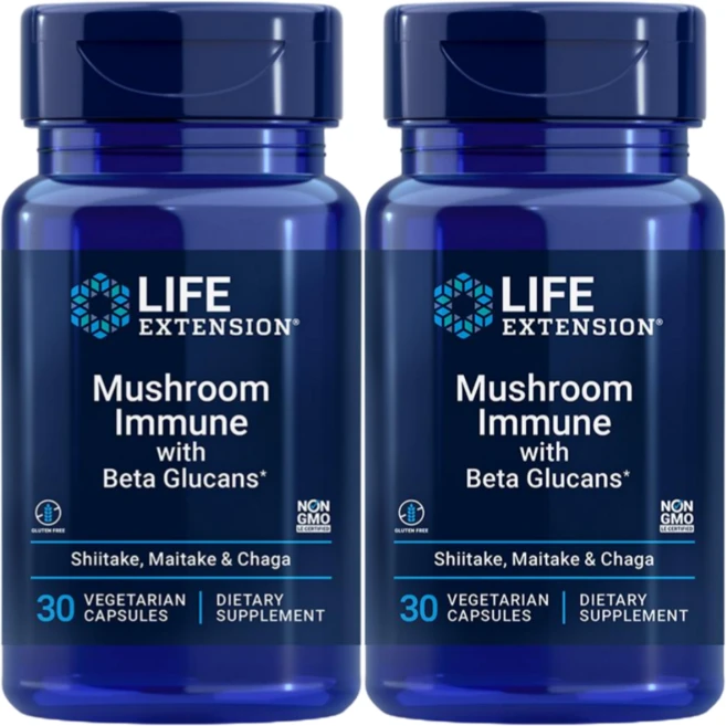 라이프익스텐션 머쉬룸 이뮨 베타글루칸 30베지캡슐 2개 마이타케 잎새 차가 표고 버섯 빵효모 Shiitake Chaga Maitake, 30정 - 쿠팡