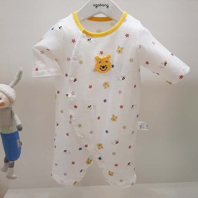아가방 30% 여름 베이비페어 디즈니베이비 뿅뿅구멍 매쉬 유아 7부 우주복! 착한 푸우 여름에도 시원한거 부탁해 유아 여름 우주복! 신생아 백일 편한 실내복 더울때 외출복