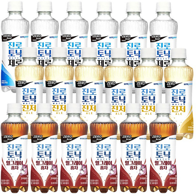 진로토닉워터 제로모음(제로 6개+진저에일 6개+얼그레이홍차 6개), 300ml