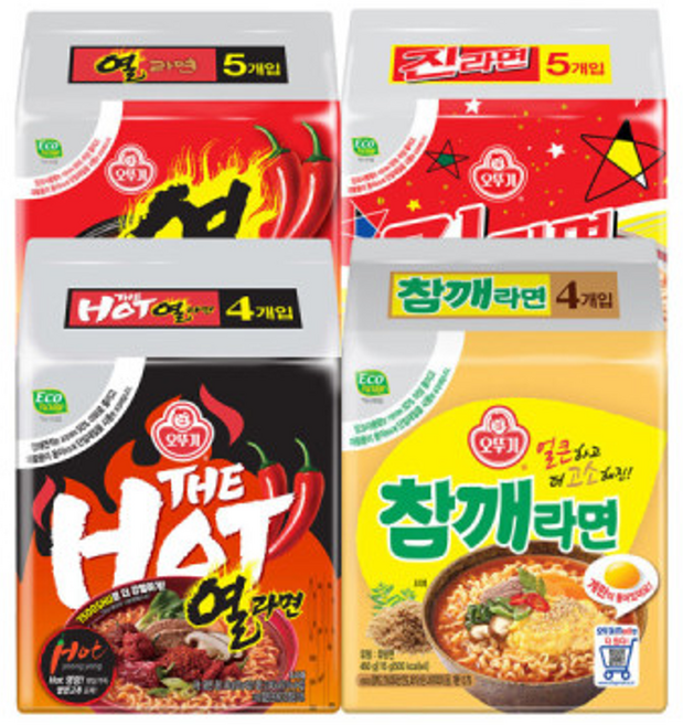 더핫열라면 120G 4개+오뚜기 열라면 120g 5개+오뚜기 진라면 매운맛 120g 5개+오뚜기 참깨라면 115g 4개, 4개