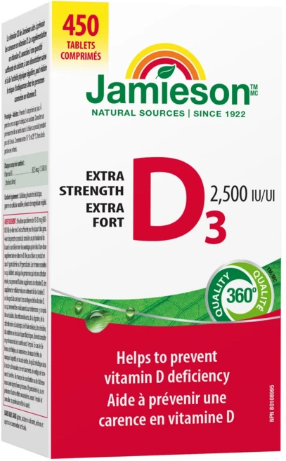 자미에슨 비타민 D3 2병 x 365정 Jamieson Vitamin D3 2500IU 2 x 365 Tablets, 1개, 450정 - 쿠팡