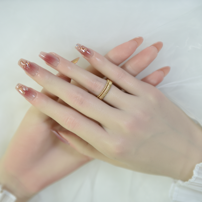 Koira 블러셔 다이아몬드 글루 네일 - SNS 핫템 데이트 네일팁, 24개, 분홍색