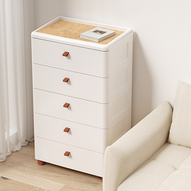 COUCAMP 대용량 서랍장 수납장 다용도 수납장 이동식 심플 인테리어 가구, 화이트, 5단