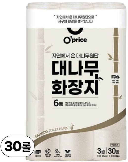 오프라이스 대나무 천연펄프 화장지 3겹, 30개입, 30m, 1개