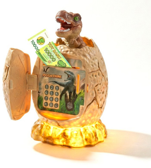 어린이 미니 금고 비밀번호 지폐 지문 저금통, 1개, 빈티지 파슬 브라운