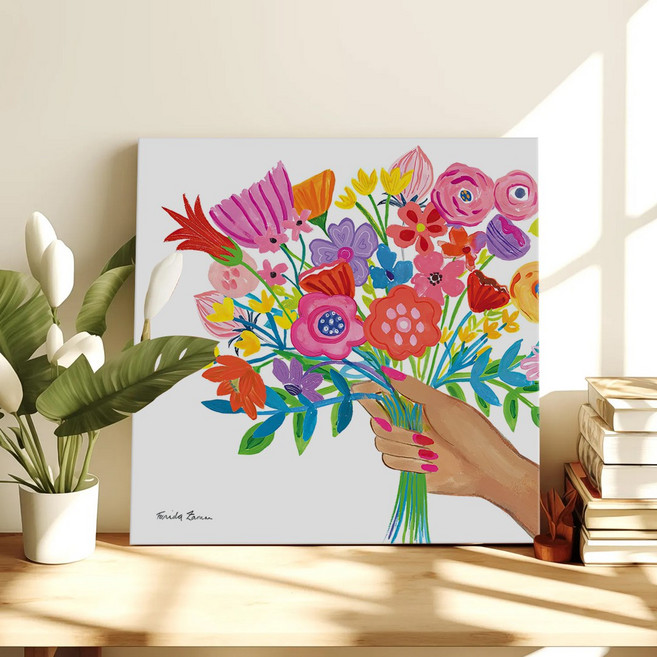 컬러풀 플로럴 모먼트 꽃그림 일러스트 카페 인테리어 플랜테리어 그림액자 14종 01-07 거실 현관액자 아이방 집들이선물, 07.레인보우부케