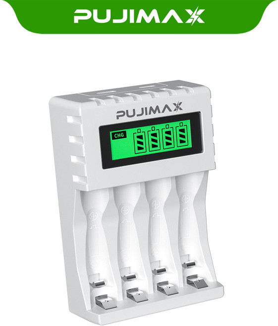 PUJIMAX AA/AAA 겸용 Ni-MH/Ni-Cd 급속충전기 충전배터리 1-4개 동시 충전기 MCU 스마트 제어 LCD 화면 잔량표시 흰색 케이스 충전기 LCD005, 2개