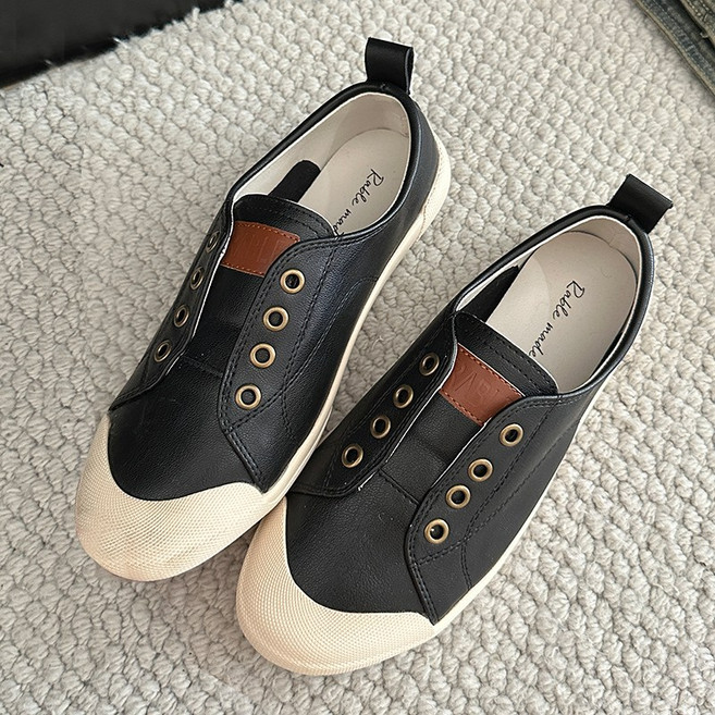 라블 쿠션 끈없는 가죽 스니커즈