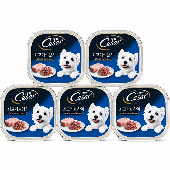 굿픽샵 시저 쇠고기 참치 강아지 습식사료 100g 5개 고급사탕증정, 소+참치
