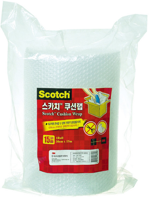 3M 쿠션랩 포장용 에어캡 뽁뽁이 30cm x 15m 택배 포장 용품 완충제 에어백, 1개