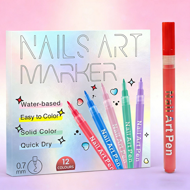 DIY 네일아트 방수 네일펜 마커펜 0.7mm, 1세트, 12색