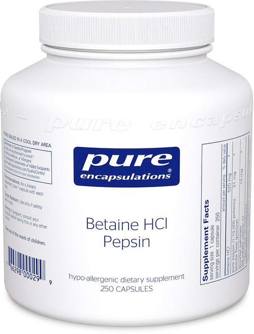 Pure Encapsulations 甜菜鹼鹽酸鹽胃蛋白酵素無麩質膠囊, 250顆, 1罐