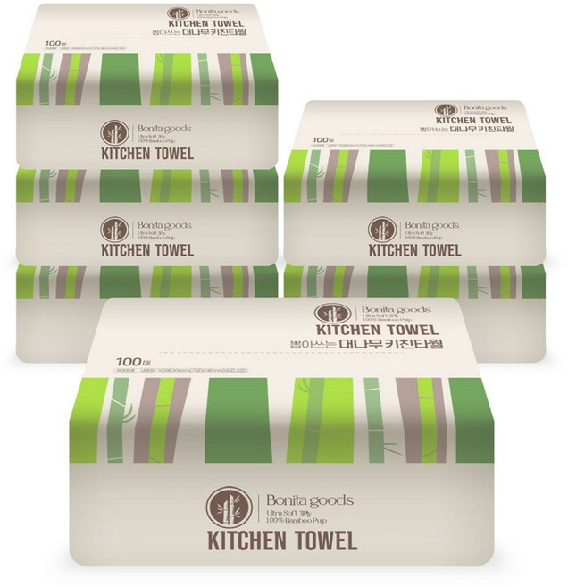 보니타굿즈 뽑아쓰는 대나무 키친타올 3겹 100매 6팩, 6박스