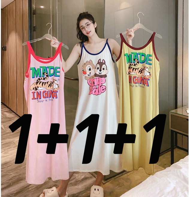 1+1+1 (3장세트)150KG까지 빅사이즈 나시원피스 홈웨어 캐릭터 여름 실내복 잠옷