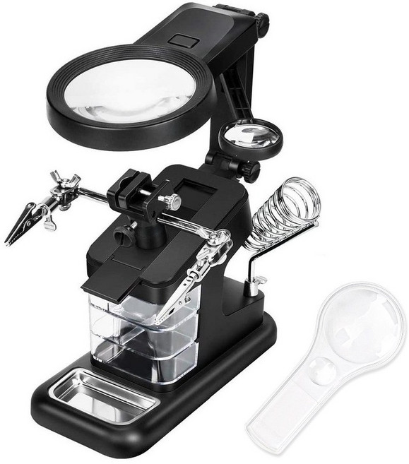 아이앤에이치 납땜 보조 스탠드 led 확대경 보조기 수리 클램프 악어클립, 1개