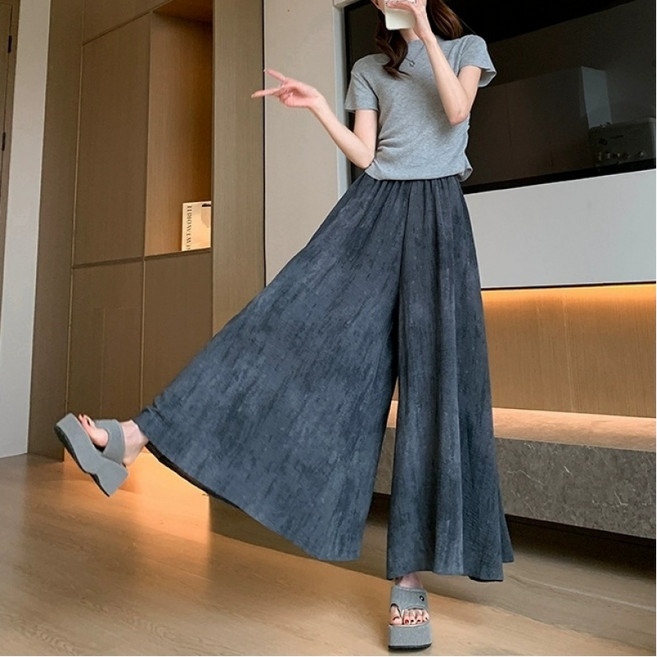 해피유통 여성 수묵 나염 치마바지 여름 하이웨스트 키작녀 와이드 냉장고 바지 gdwx