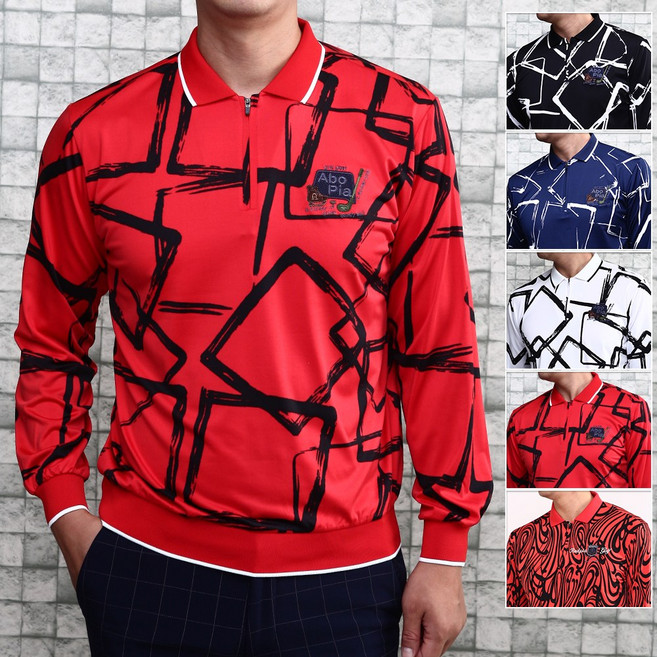 샤인힐즈 봄가을 국산 RPA 남성 디자인 패턴 스판 집업 카라 티셔츠 골프웨어 RPAT5500