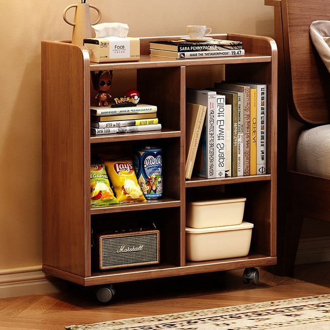 Alemon 다용도 이동식 바퀴형 서랍장 책장 수납선반, 원목색