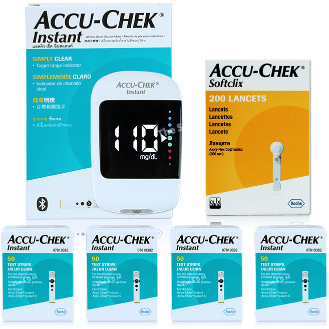 로슈 아큐첵 인스턴트(블루투스) 혈당측정기+시험지 210개+채혈기+소프트클릭스 채혈침 210개+파우치, 1개