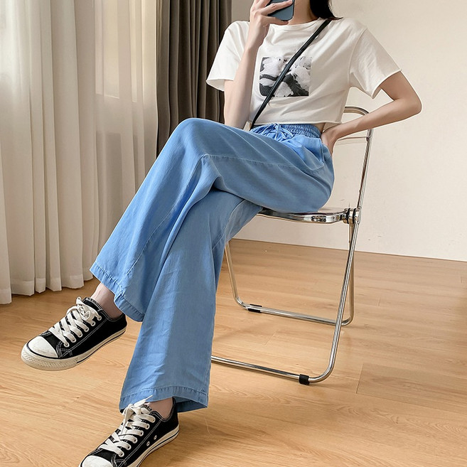 코코에보니PT-808 찰랑거리는 와이드밴딩청바지 밴딩바지 아이스밴딩 경량청바지 L-2XL
