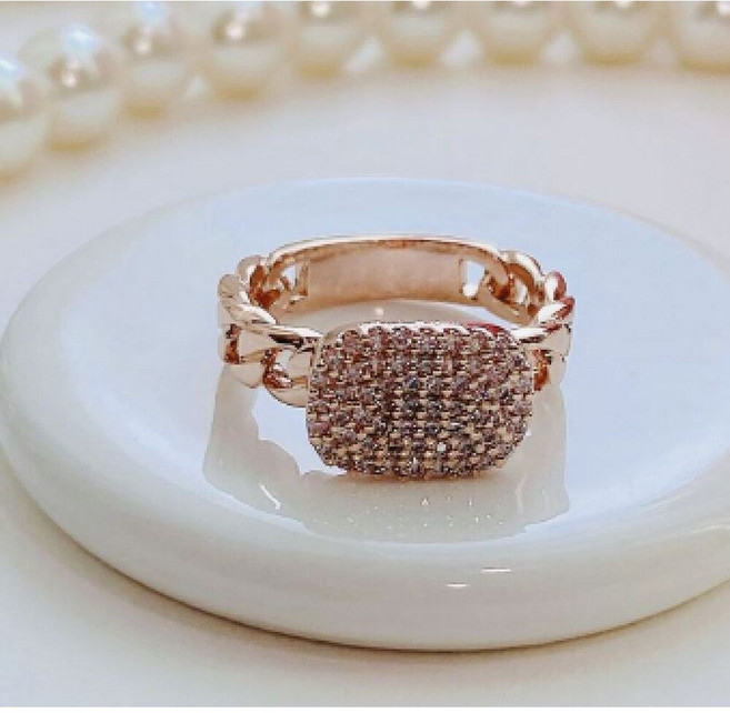 라운드 스퀘어 지르코니아 파베 체인 반지 ( 애끼반지 17호까지 )