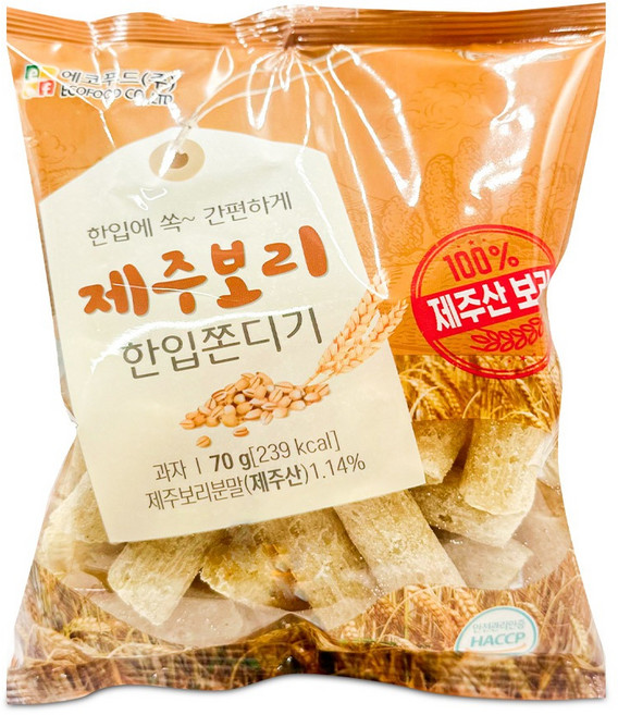 에코푸드 한입 쫀디기 제주보리맛 70g 설탕 쫀드기 소비기한 26.05.02, 1개