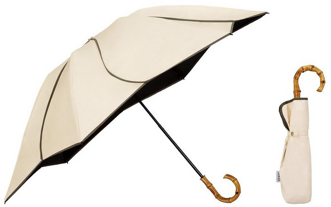 55cm Wpc.의 양산 UVO(우보) 접이식 우산3단 플로럴 베이지 《차광율&UV