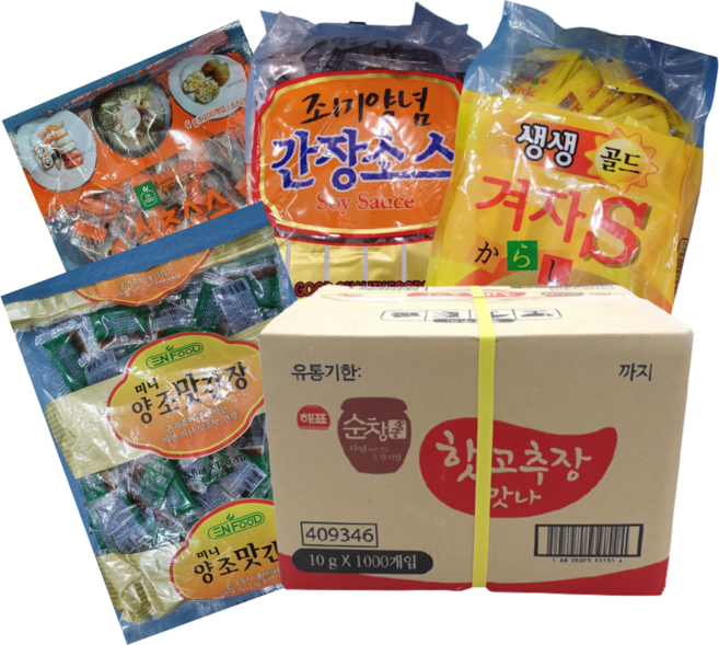 일회용 간장 식초 겨자 고추장 소스 냉면 만두 업소용 배달 포장용 미니 소스, 1개, 이엔 양조간장 5.6m x 186개입, 1.2kg