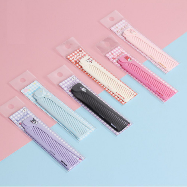 국산 산리오 접이식 꼬리빗 마이멜로디 쿠로미 휴대용빗 앞머리빗, 쿠로미 접이식꼬리빗(퍼플), 1개