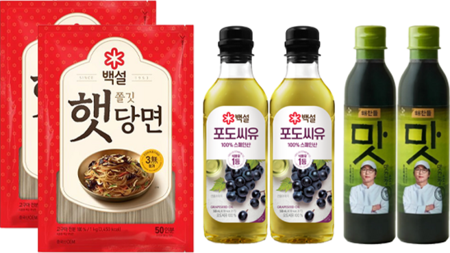 (꾸리미) 백설 햇당면 1kg+포도씨유500ml+최강록레시피를담은 맛간장소스 450ml, 2세트, 1kg
