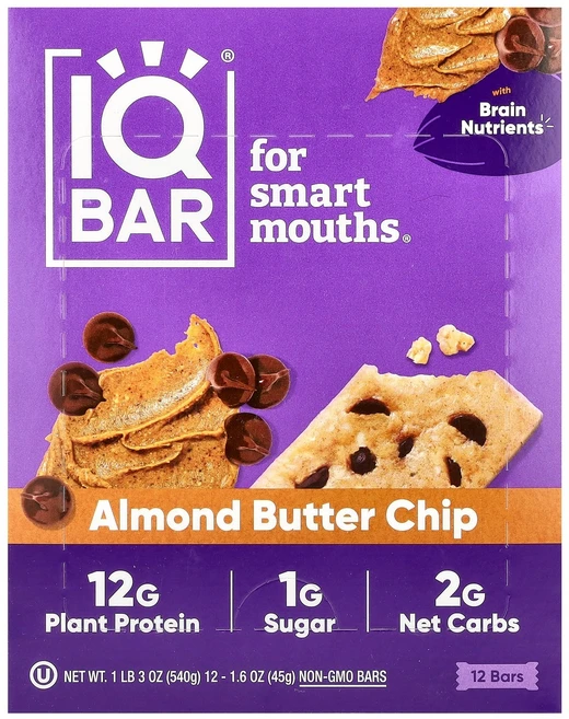 IQBAR Plant Protein Bar Almond Butter Chip 12 Bars 1.6 oz 45 g Each, IQBAR, Plant Protein Bar, Almo, 45g - 쿠팡