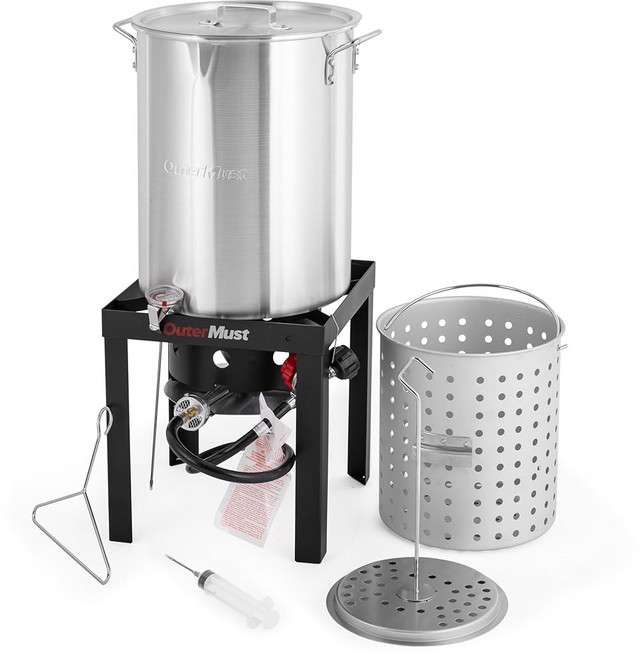 아웃터머스트 30 QT 아웃도어 프라이어 50 000 BTU 튀르키예 세트와 해산물을 구멍 뚫린 바구니와 함께 끓입니다 튀르키예 가재 게 랍스터를 위한 이상적인 야외 요리