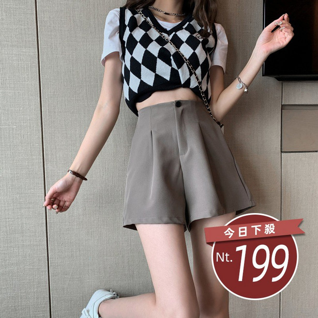 韓版休閒顯瘦高腰西裝短褲 女裝 P195