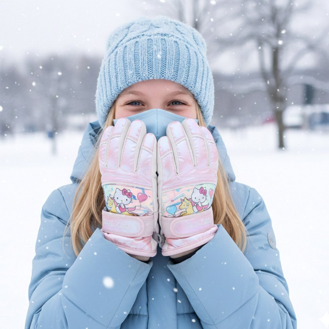 산리오 헬로키티 아동스키장갑 어린이 초등 키즈 방한 눈썰매 스노우보드 생활방수 겨울 패딩 두꺼운 따뜻한 겨울용 손가락 장갑 조카 크리스마스 선물
