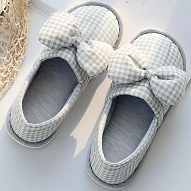 홈앨리스 격자무늬쿠션 덧신 체크리본 어린이집 선생님 덧신실내화 거실화, 그레이, 1개