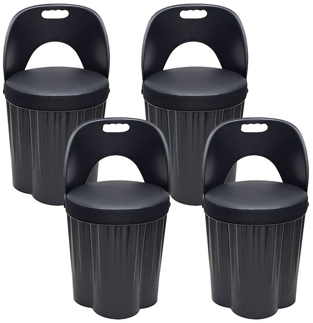 천하퍼니처 국내생산 수납 스툴의자 고깃집 옷보관 깡통의자 바디 블랙, 블랙/블랙, 4개