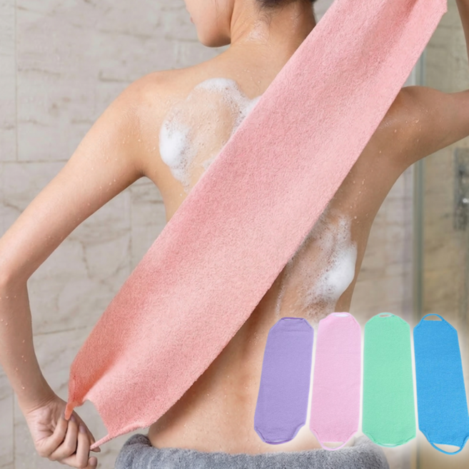 등밀이 모공청소 샤워 때밀이 롱타올 4종세트, 1세트, 4개입, 블루+퍼플+그린+핑크
