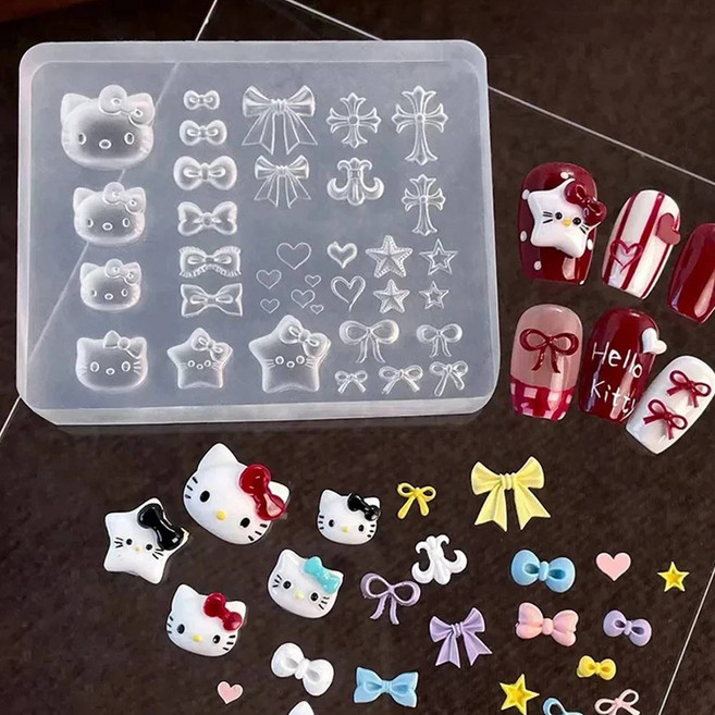 키티 크롬 파츠 실리콘 몰드 네일아트 파츠만들기 재료, 1개, 반투명