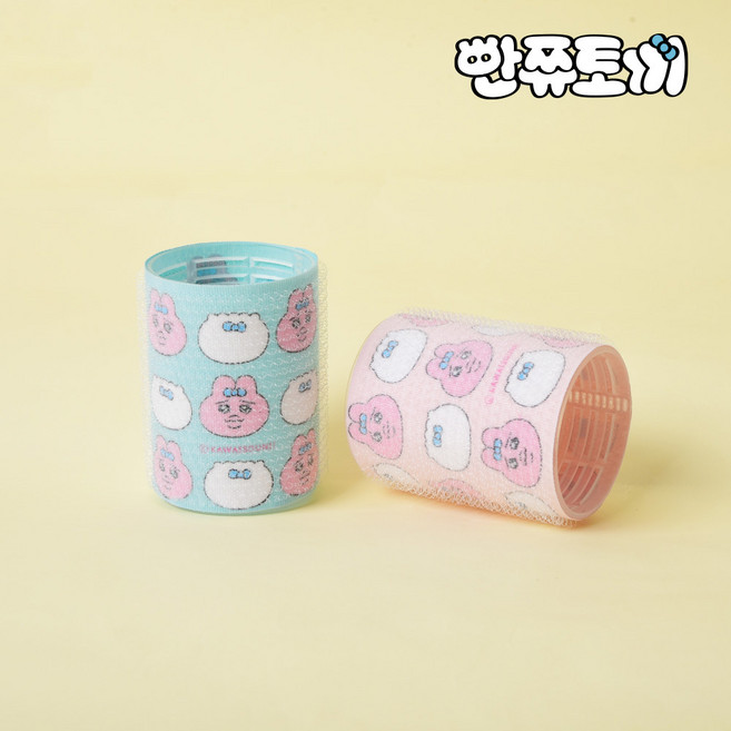 빤쮸토끼 페이스 패턴 4.5cm 헤어롤 2종세트 핑크+블루 큰웨이브 머리손질 앞머리 구르프, 2개