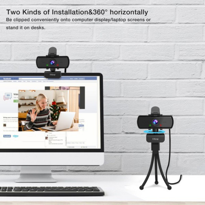FIFINE 1440p 풀 HD PC 웹캠(마이크 포함) 삼각대 USB 데스크탑 및 노트북용 화상 통화용 라이브 스트리밍
