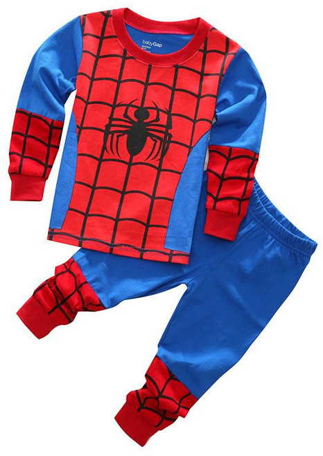 마블 스파이더맨 코튼 긴팔 파자마 세트 편안한 봄가을 홈웨어 실내복 만화 디자인 면 잠옷 상하세트 어린이용 침구선물 추천, 006 스파이더맨