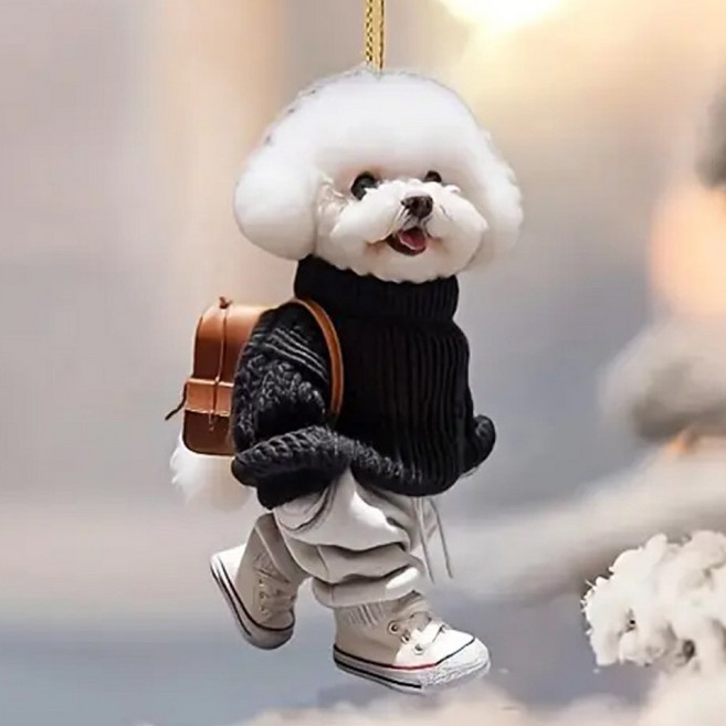 베르디아 비숑 F4 강아지 키링 귀여운 아크릴 가방 미니 열쇠고리 차키, 몽블랑, 1개